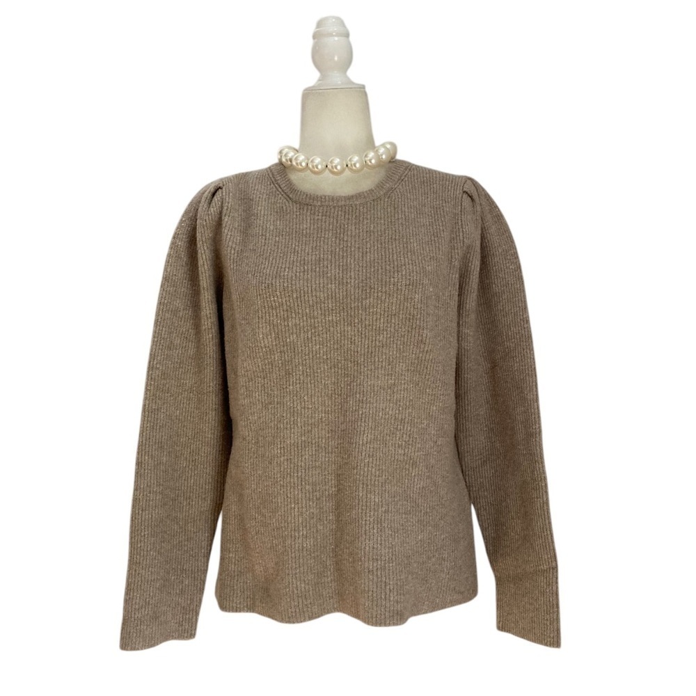 Stitches & Stripes Tan Ribbed Sweater NWT Puffed Sleeves Crew Neck XL - Picture 3 of 9